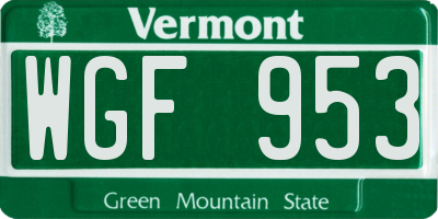 VT license plate WGF953
