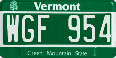 VT license plate WGF954