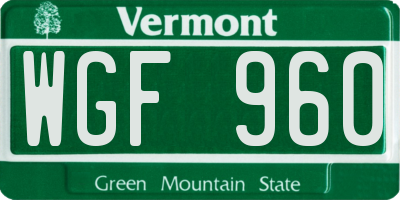 VT license plate WGF960