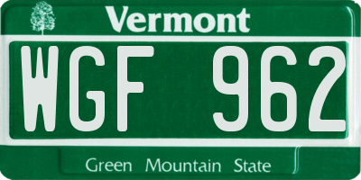 VT license plate WGF962