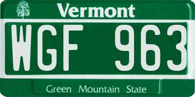 VT license plate WGF963