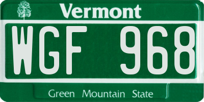 VT license plate WGF968