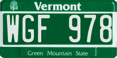 VT license plate WGF978