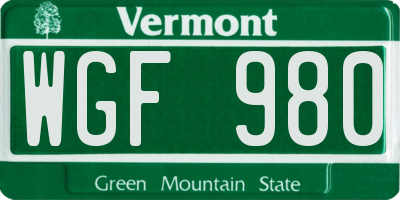 VT license plate WGF980