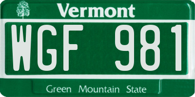 VT license plate WGF981