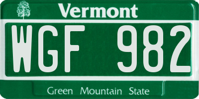 VT license plate WGF982