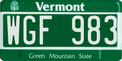 VT license plate WGF983
