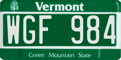 VT license plate WGF984