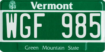 VT license plate WGF985
