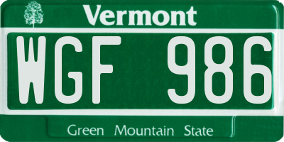 VT license plate WGF986