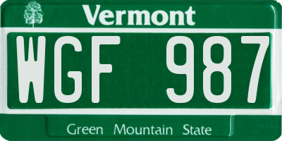 VT license plate WGF987