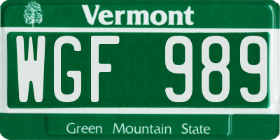 VT license plate WGF989