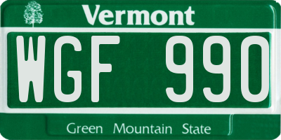 VT license plate WGF990
