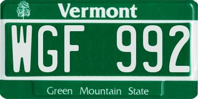 VT license plate WGF992