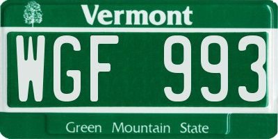 VT license plate WGF993