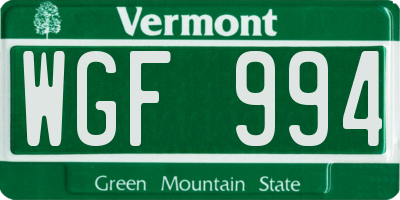 VT license plate WGF994