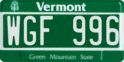VT license plate WGF996