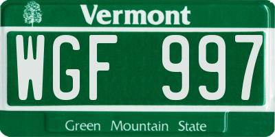 VT license plate WGF997