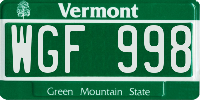 VT license plate WGF998