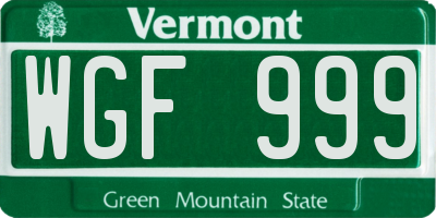 VT license plate WGF999