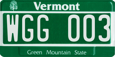 VT license plate WGG003