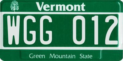 VT license plate WGG012