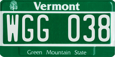 VT license plate WGG038