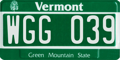 VT license plate WGG039