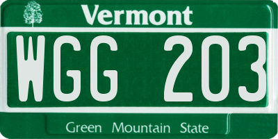 VT license plate WGG203