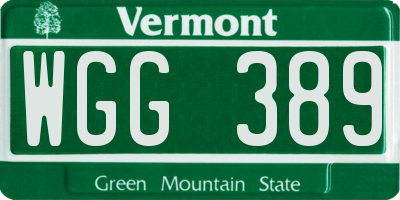 VT license plate WGG389