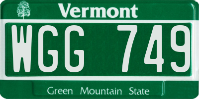 VT license plate WGG749