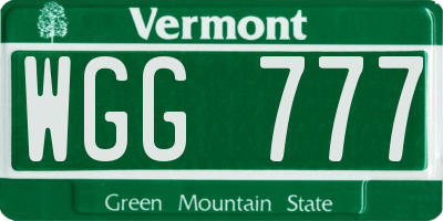 VT license plate WGG777