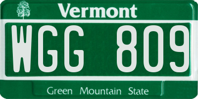 VT license plate WGG809