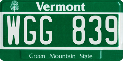 VT license plate WGG839