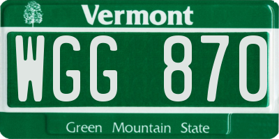 VT license plate WGG870