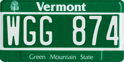 VT license plate WGG874