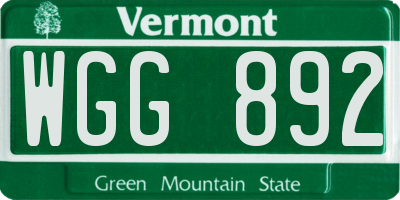 VT license plate WGG892