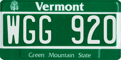 VT license plate WGG920
