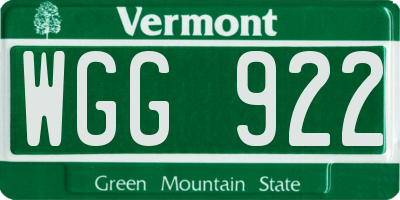 VT license plate WGG922