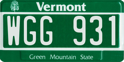 VT license plate WGG931