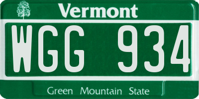VT license plate WGG934