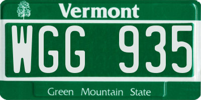 VT license plate WGG935