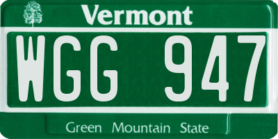 VT license plate WGG947