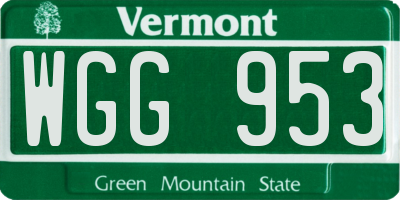VT license plate WGG953