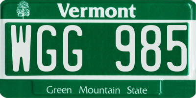 VT license plate WGG985