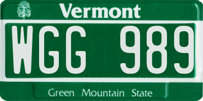 VT license plate WGG989