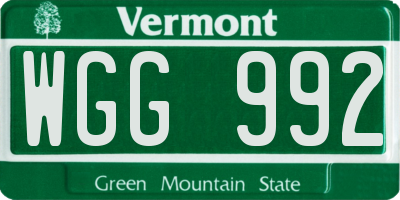 VT license plate WGG992