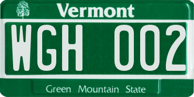 VT license plate WGH002