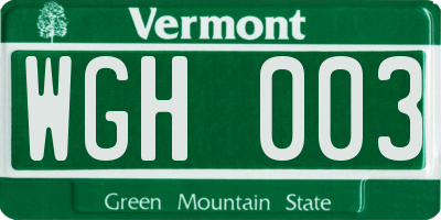VT license plate WGH003
