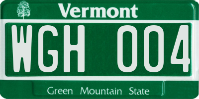 VT license plate WGH004